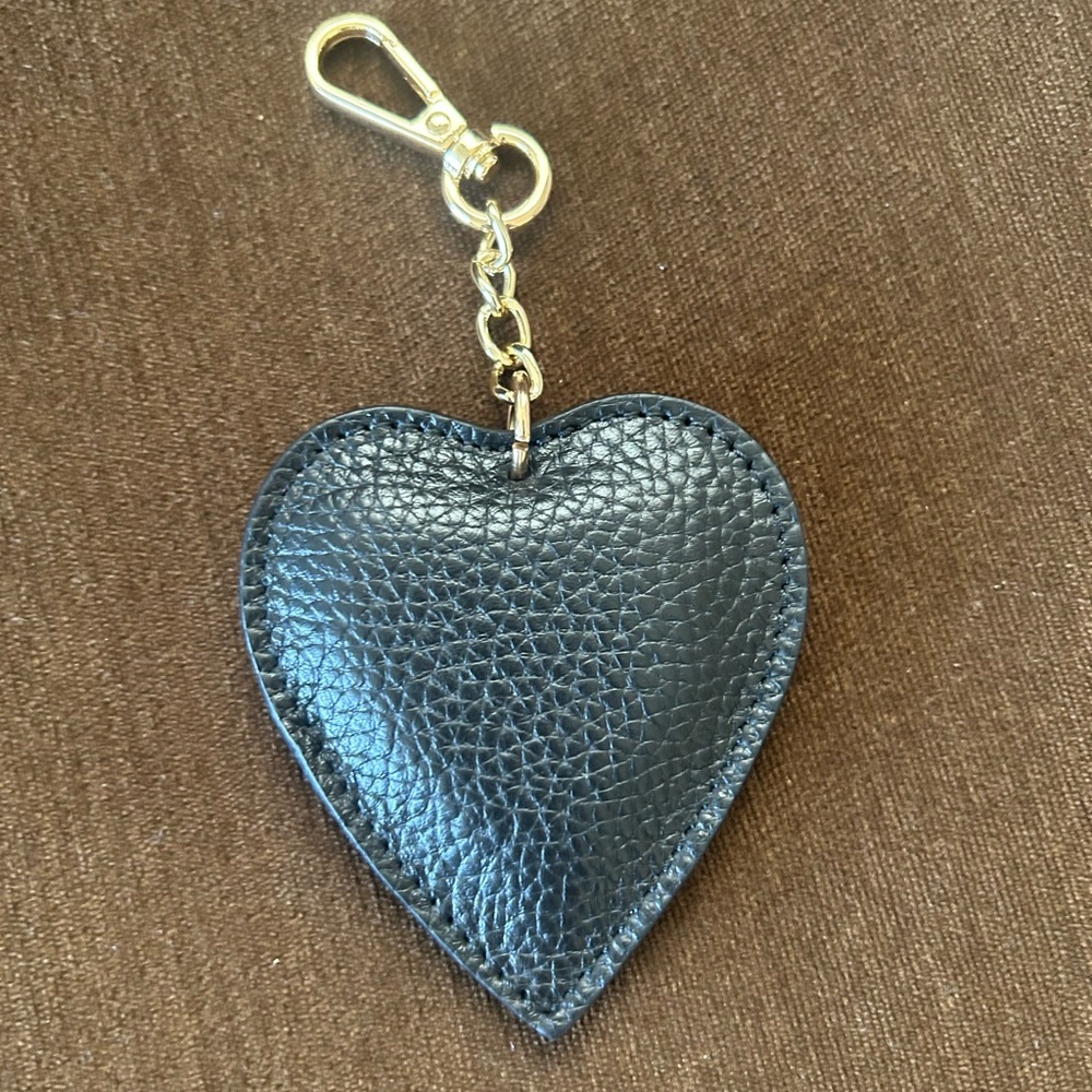Genuine Leather Heart Bag Charm with Gold Hardware